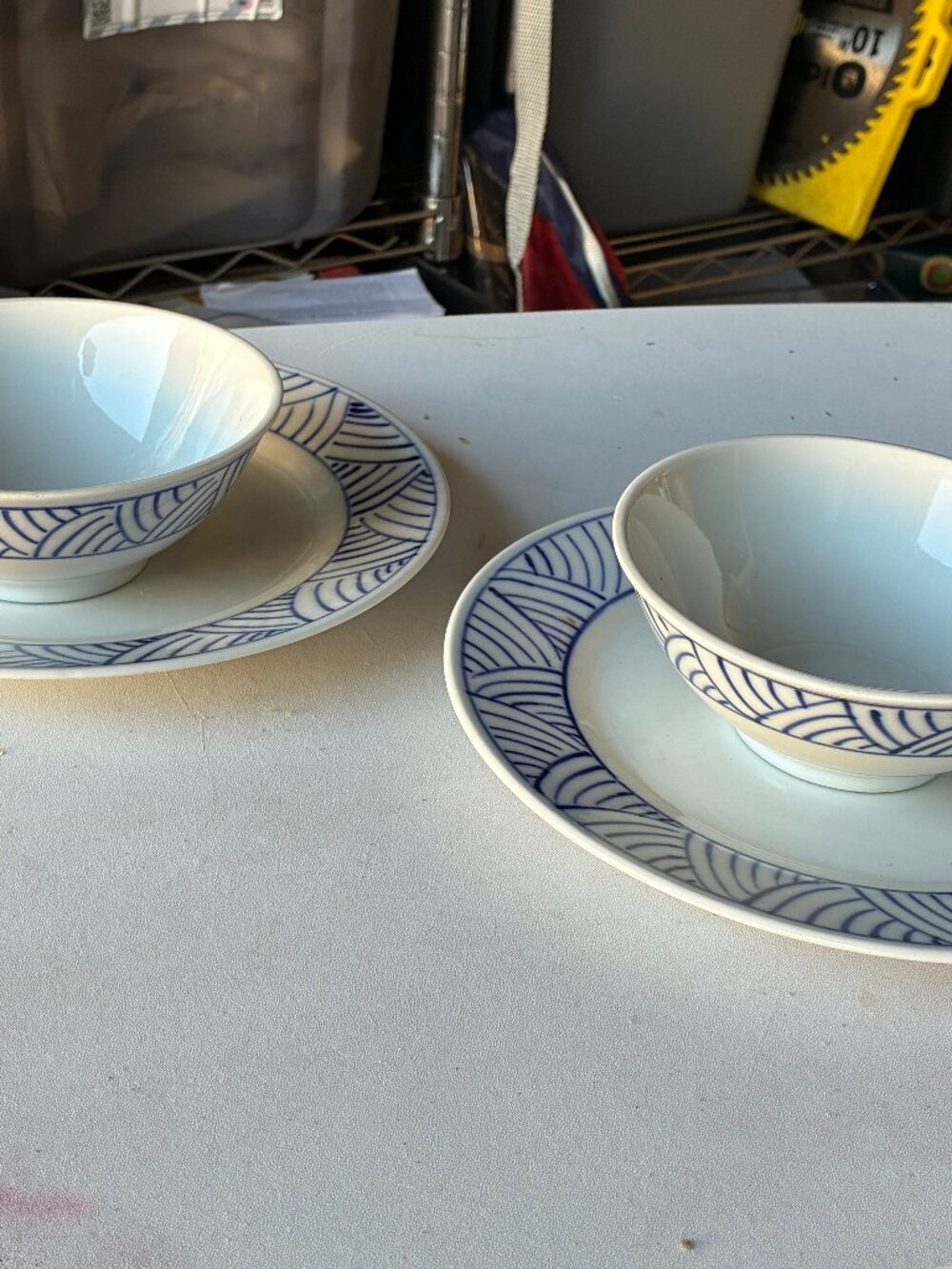 Blue Striped Rice Bowls and Plates